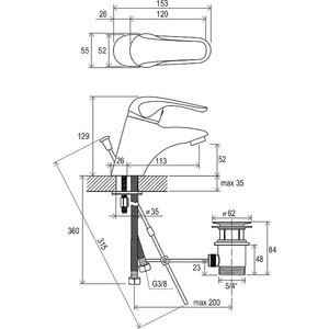 Смеситель для раковины Ravak Rosa RS 011.00 с донным клапаном (X070010)