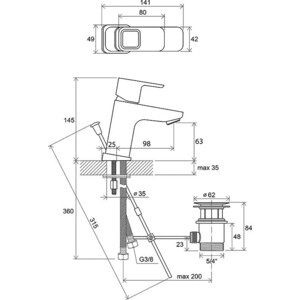 Смеситель для раковины Ravak 10 TD 011.00 с донным клапаном (X070063)