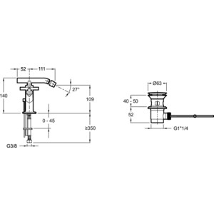 Смеситель для биде Jacob Delafon Purist с донным клапаном, хром (E14596-3-CP)