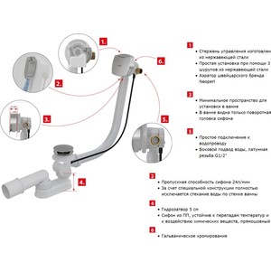 Слив-перелив для ванны AlcaPlast с наливом через перелив, бронза (A564 ANTIC)