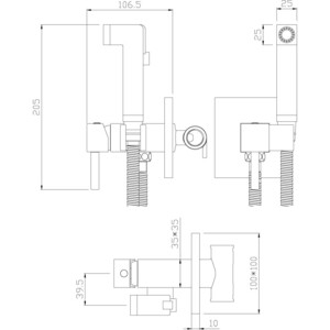 Гигиенический душ Rossinka Silvermix встраиваемый, с гигиенической лейкой, хром (X25-53)