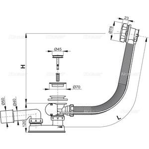 Слив-перелив для ванны AlcaPlast 80 cм, металл, хром (A55K-80)