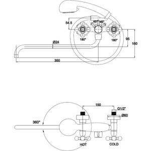 Смеситель для ванны Kaiser Carlson Lux с душем, хром (11155)