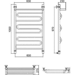 Полотенцесушитель водяной Ника Curve ЛЗ ВП 100х60 с полкой