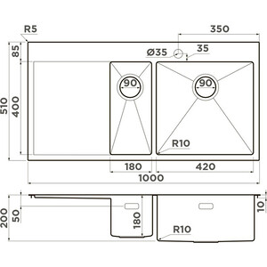 Кухонная мойка Omoikiri Akisame 100-2 GM-R вороненая сталь (4973104)