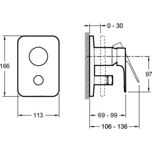 Смеситель для ванны Jacob Delafon Aleo+ встраиваемый, для механизма 98699D, хром (E98718-CP)