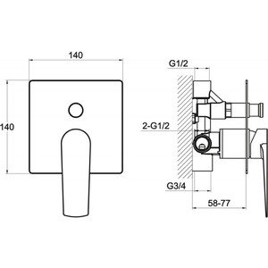 Смеситель для ванны BelBagno Carin встраиваемый, хром (CAR-BASM-CRM)