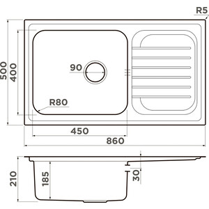 Кухонная мойка и смеситель Omoikiri Haruna 86 IN Nagano нержавеющая сталь (4993451, 4994011)