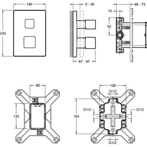 Термостат для ванны Jacob Delafon Modulo встраиваемый, с механизмом (E98733-CP, 98699D-NF)