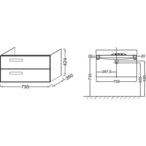 Мебель для ванной Jacob Delafon Rythmik 80 белый блестящий, с 3 ящиками