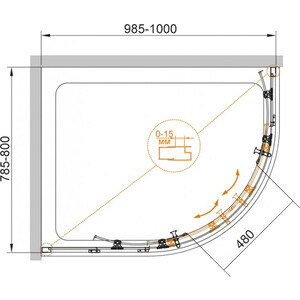 Душевой уголок Cezares ECO-O RH-2 100x80 прозрачный, хром (ECO-O-RH-2-100/80-C-Cr)