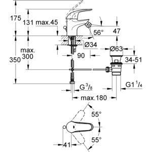 Смеситель для биде Grohe Euroeco New с донным клапаном (23263000)