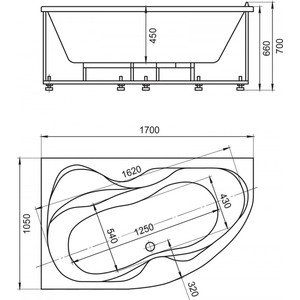 Акриловая ванна Aquatek Вега 170х105 левая, фронтальная панель, разборный каркас, слив-перелив (VEG170-0000073)