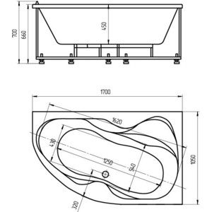 Акриловая ванна Aquatek Вега 170х105 правая, фронтальная панель, разборный каркас, слив-перелив (VEG170-0000083)