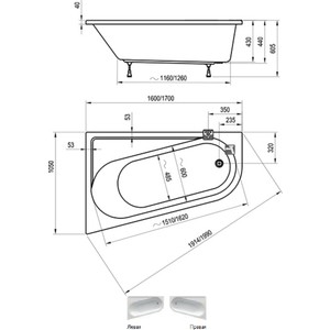 Акриловая ванна Ravak Chrome 170x105 правая (CA41000000)