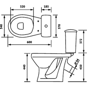 Унитаз-компакт Оскольская керамика Персона Стандарт для инвалидов, с сиденьем, белый откидной поручень