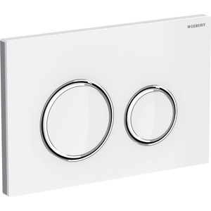 Кнопка смыва Geberit Sigma 21 стекло, белая, декоративные кольца хром (115.884.SI.1)
