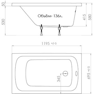Акриловая ванна Triton Стандарт 120x70 с ножками (Н0000099325, Щ0000029976)