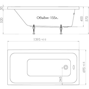 Акриловая ванна Triton Ультра 140x70 с каркасом (Щ0000017118, Щ0000041797)