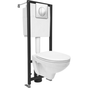 Комплект унитаза Cersanit Delfi Black унитаз + инсталляция, сиденье микролифт, кнопка хром глянцевый (S-SET-DEL/Black/TPL/Cg-w)