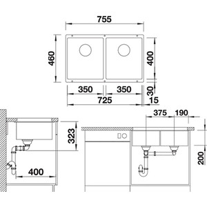 Кухонная мойка Blanco SubLine 350/350-U антрацит (523574)