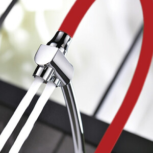 Смеситель для кухни Lemark Comfort с гибким изливом и подключением к фильтру, хром/красный (LM3070C-Red)