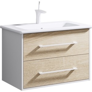 Тумба с раковиной Aqwella Майами 75x45 дуб сонома/белый (MAI0175 + Mal.75.04.D)