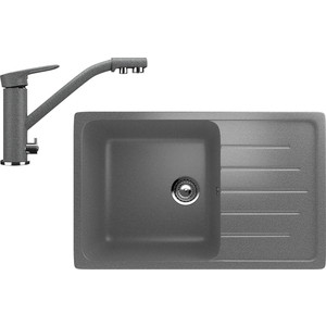 Кухонная мойка и смеситель Ulgran U-400 темно-серый (U-400-309, U-010-309)